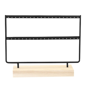 Espositore per bigiotteria di metallo per orecchini con supporto di legno due livelli nero