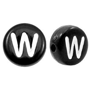 Perline alfabeto in acrilico con disegno lettera W nero