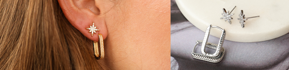 NUOVO! Orecchini in metallo TQ in ottone con zirconi NUOVO! Orecchini in metallo TQ in ottone con zirconi