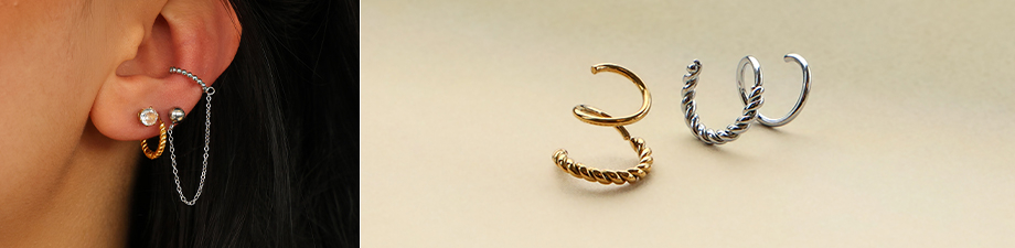 Orecchini a spirale BY31® ed earcuff con anellino Orecchini a spirale BY31® ed earcuff con anellino
